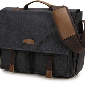 Messenger Bag for Men,VONXURY Water Resistant Vintage Canvas Satchel 14 Inch Lap